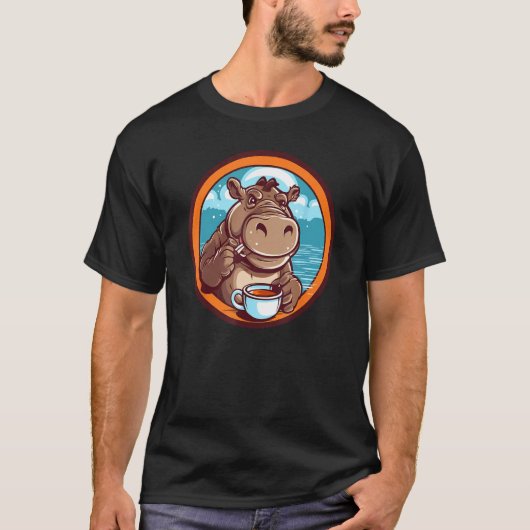 Hippopotamus Drinking Coffee Cute Hippo Wildlife 1 T-shirt (Voorkant)