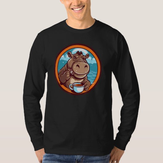 Hippopotamus Drinking Coffee Cute Hippo Wildlife 1 T-shirt (Voorkant)