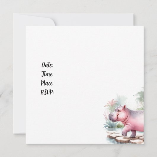 Hippopotamus en Butterfly Verjaardag Uitnodiging (Achterkant)