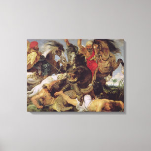 Hippopotamus en Crocodile Hunt, c.1615-16 Canvas Afdruk