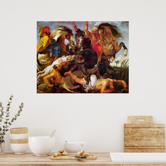 Hippopotamus en Crocodile Hunt, Peter Paul Rubens Poster (Keuken)
