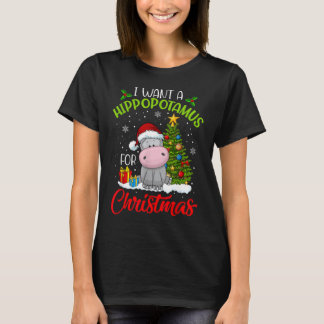 Hippopotamus For Christmas Xmas T-shirt
