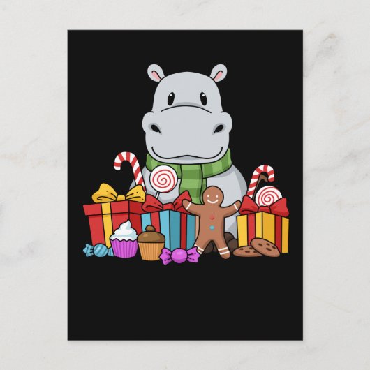 Hippopotamus Gifts Kinder Kerstmis Hippo Briefkaart (Voorkant)