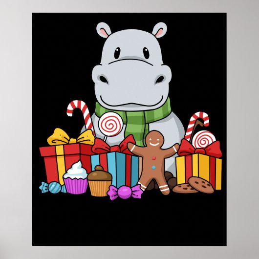 Hippopotamus Gifts Kinder Kerstmis Hippo Poster (Voorkant)