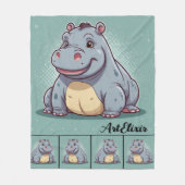 Hippopotamus Grappig Kawaii Blauw Print Fleece Deken (Voorkant)
