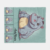Hippopotamus Grappig Kawaii Blauw Print Fleece Deken (Voorkant (Horizontaal))