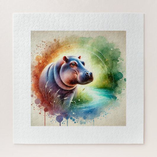 Hippopotamus Harmony 070724AREF126 - Watercolor Legpuzzel (Verticaal)