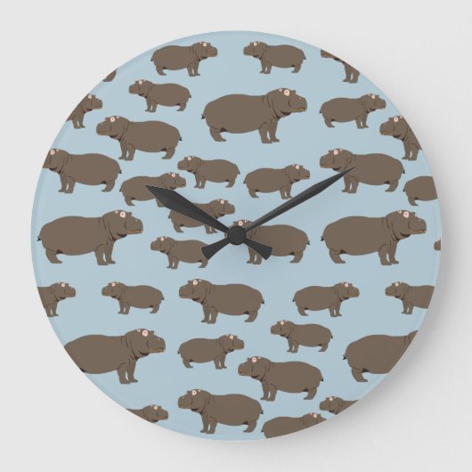 Hippopotamus Hippo Pattern Grote Klok (Voorkant)