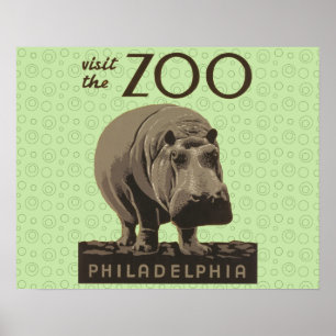 Hippopotamus  hippo zoo poster wpa