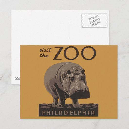 Hippopotamus  hippo zoo poster wpa briefkaart (Voorkant / Achterkant)