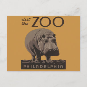 Hippopotamus  hippo zoo poster wpa briefkaart