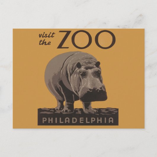 Hippopotamus  hippo zoo poster wpa briefkaart (Voorkant)