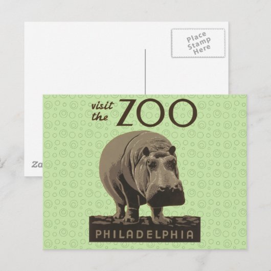 Hippopotamus  hippo zoo poster wpa briefkaart (Voorkant / Achterkant)