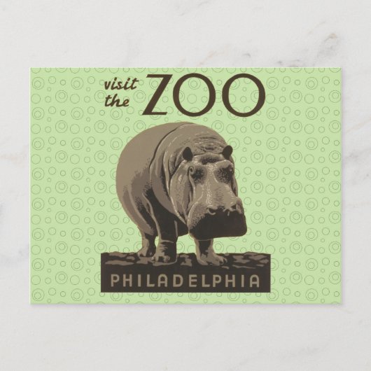 Hippopotamus  hippo zoo poster wpa briefkaart (Voorkant)
