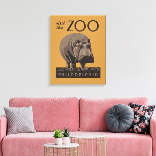 Hippopotamus  hippo zoo poster wpa canvas afdruk (Insitu (Woonkamer))