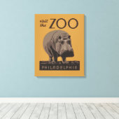 Hippopotamus  hippo zoo poster wpa canvas afdruk (Insitu (Houten vloer))