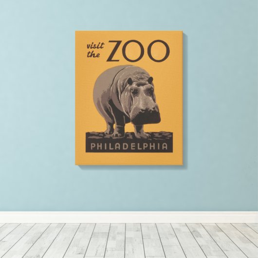 Hippopotamus  hippo zoo poster wpa canvas afdruk (Insitu (Houten vloer))
