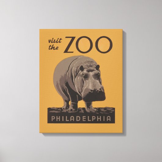 Hippopotamus  hippo zoo poster wpa canvas afdruk (Voorkant)