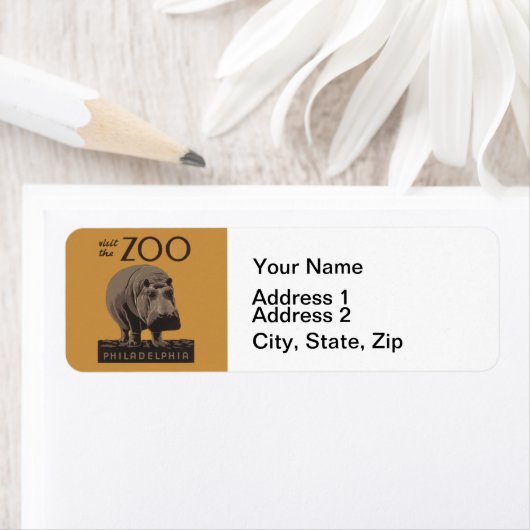 Hippopotamus  hippo zoo poster wpa etiket (Insitu)