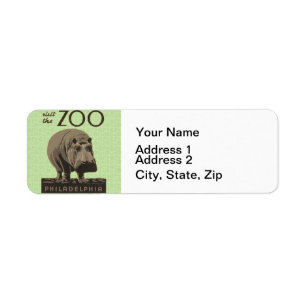 Hippopotamus  hippo zoo poster wpa etiket