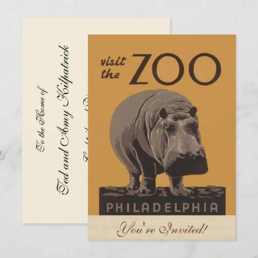 Hippopotamus hippo zoo poster wpa kaart (Voorkant / Achterkant)