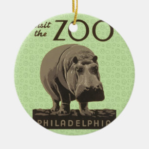 Hippopotamus  hippo zoo poster wpa keramisch ornament