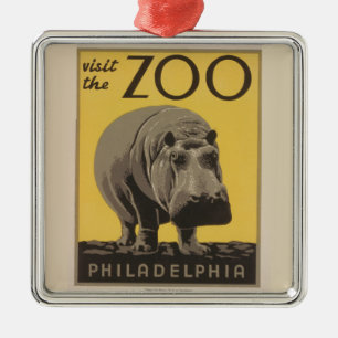 Hippopotamus  hippo zoo poster wpa metalen ornament