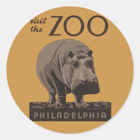 Hippopotamus hippo zoo poster wpa ronde sticker (Voorkant)