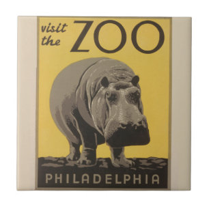 Hippopotamus  hippo zoo poster wpa tegeltje