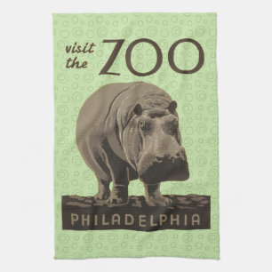 Hippopotamus hippo zoo poster wpa theedoek