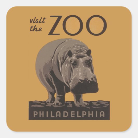Hippopotamus hippo zoo poster wpa vierkante sticker (Voorkant)