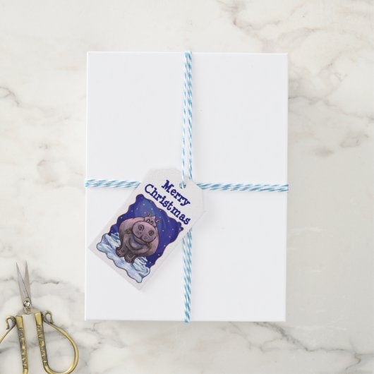 Hippopotamus Kerstcadeau Tags Cadeaulabel (Met Touw)