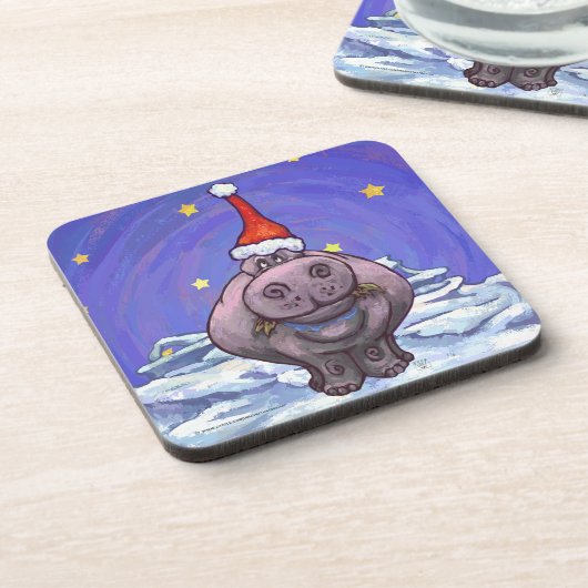 Hippopotamus Kerstmis Bier Onderzetter (Linkerzijde)