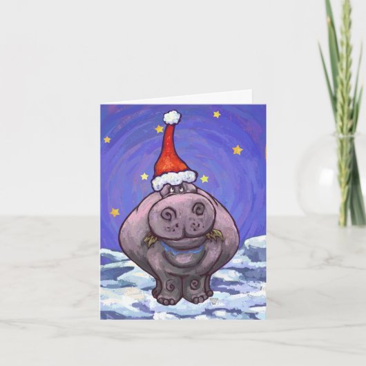 Hippopotamus Kerstmis Feestdagen Kaart (Voorkant)