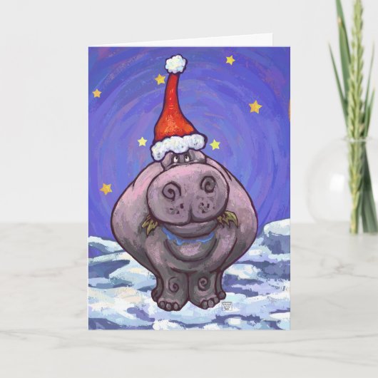 Hippopotamus Kerstmis Feestdagen Kaart (Voorkant)