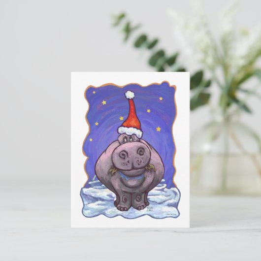 Hippopotamus Kerstmis Feestdagenkaart (Staand voorkant)