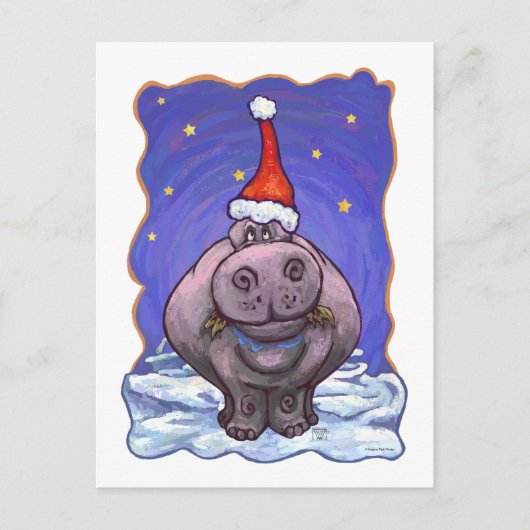 Hippopotamus Kerstmis Feestdagenkaart (Voorkant)