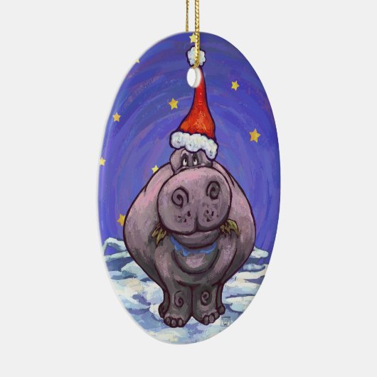 Hippopotamus Kerstmis Keramisch Ornament (Rechts)