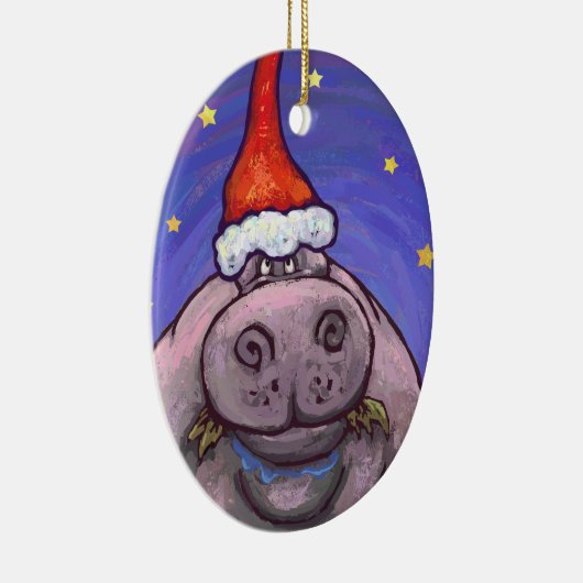 Hippopotamus Kerstmis Keramisch Ornament (Rechts)