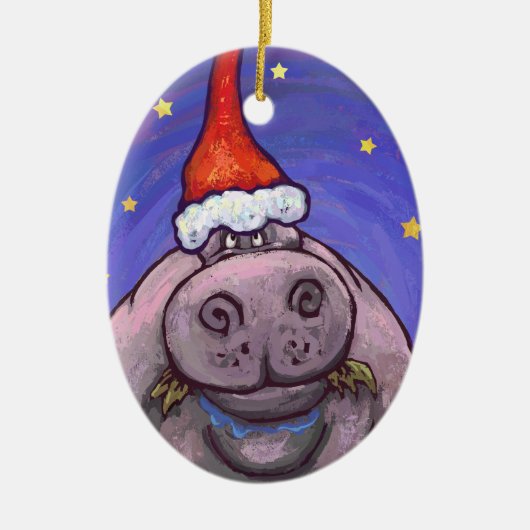Hippopotamus Kerstmis Keramisch Ornament (Voorkant)