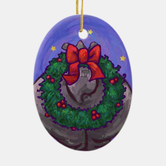 Hippopotamus Kerstmis Keramisch Ornament (Achterkant)