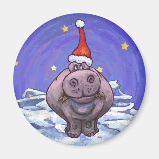 Hippopotamus Kerstmis Magneet (Voorkant)