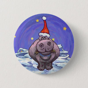 Hippopotamus Kerstmis Ronde Button 5,7 Cm