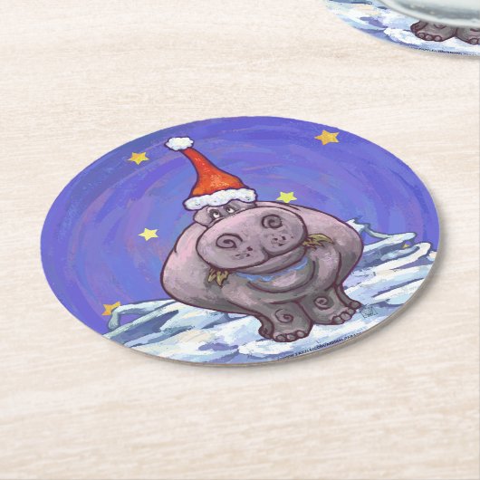 Hippopotamus Kerstmis Ronde Kartonnen Onderzetter (Gebogen)