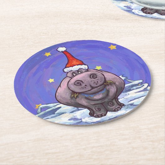 Hippopotamus Kerstmis Ronde Kartonnen Onderzetter (Gebogen)