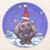 Hippopotamus Kerstmis Ronde Kartonnen Onderzetter (Voorkant)