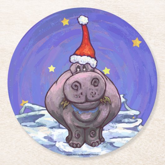 Hippopotamus Kerstmis Ronde Kartonnen Onderzetter (Voorkant)
