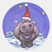 Hippopotamus Kerstmis Ronde Sticker (Voorkant)
