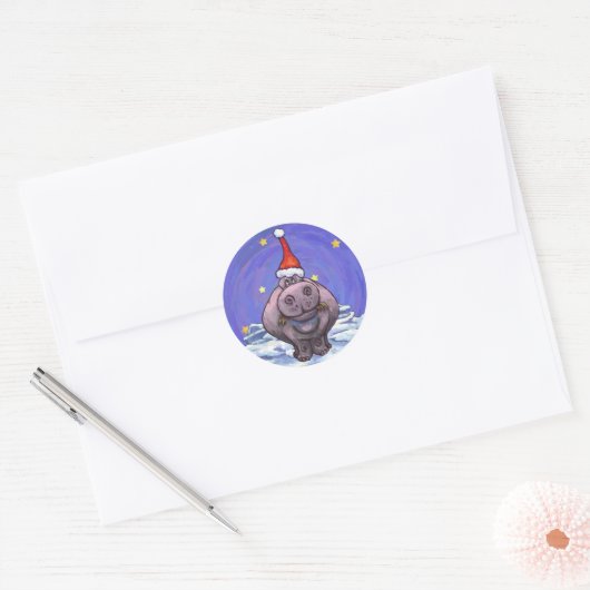 Hippopotamus Kerstmis Ronde Sticker (Envelop)