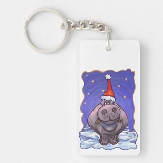 Hippopotamus Kerstmis Sleutelhanger (Voorkant)